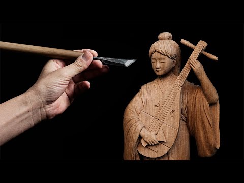 Видео: Процесс резьбы по дереву богини музыки и искусства в Японии | Имя - Бензайтен