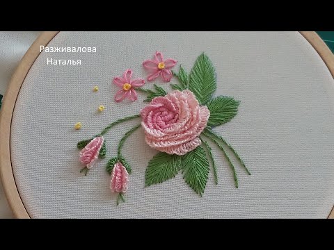 Видео: МК. Бразильская вышивка. Розовая нежность. Часть 2. Brazilian embroidery. Pink tenderness. Part 2.