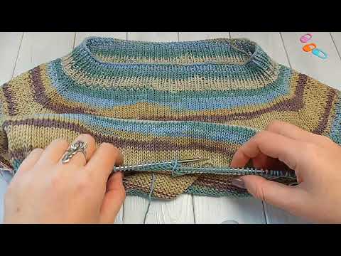 Видео: Стильный Вязаный Джемпер на Любую фигуру "Апельсиновый джем" МК 3Ч Рукава. Подрезы