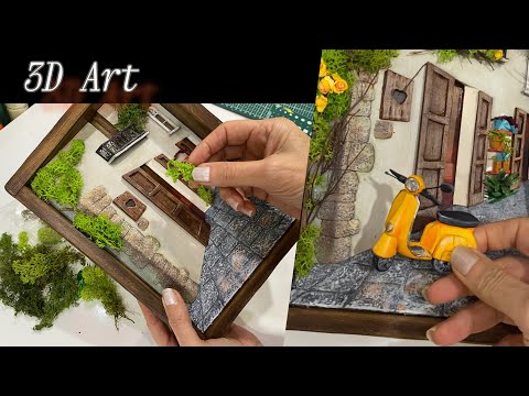 Видео: Креативная 3D-диорама Арт-дизайн / Миниатюрный мопед-самокат, припаркованный на улице #diy