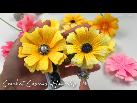 Видео: Как Сделать Заколку с Цветком Космоса Крючком – Шаг за Шагом