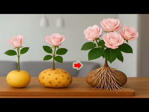 Видео: Воткните ветку розы в картофелину! За ночь ветка розы вырастет 1001 корень!