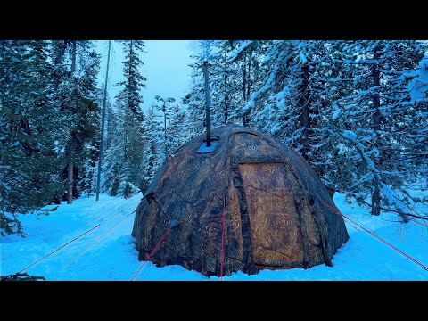 Видео: Кемпинг с горячей палаткой на снегу: неожиданный весенний снегопад