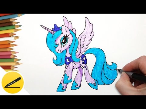 Видео: Как Нарисовать Пони Принцессу Луну Аликорн - Рисуем Мой Маленький Пони