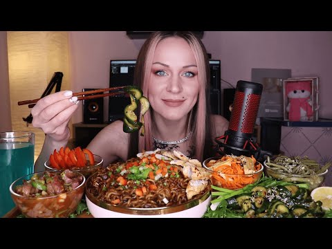 Видео: MUKBANG | Лапша чачжанмён, закуски, курица, огурцы | Noodles, chicken не ASMR