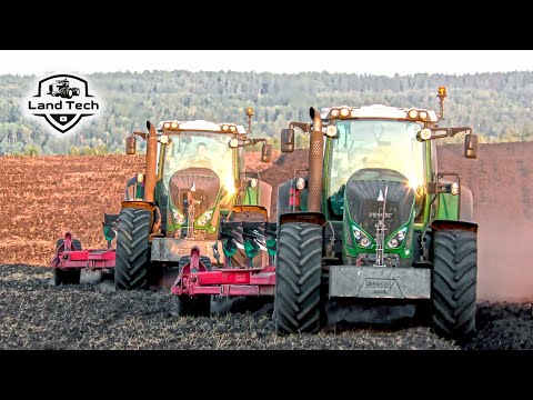 Видео: Два трактора FENDT 936 пашут поле с камнями специальными плугами Kverneland PN100