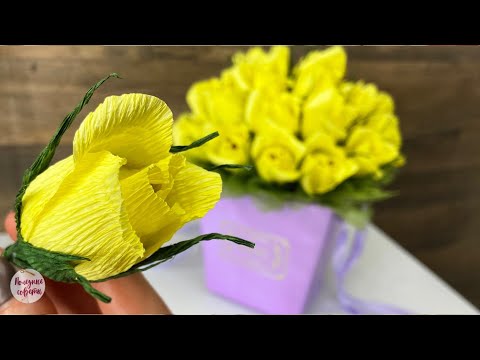 Видео: РОЗЫ из Гофрированной Бумаги! БУКЕТ ИЗ КОНФЕТ! Crepe Paper Rose 🌹