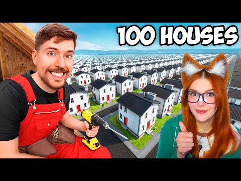 Видео: Я Построил 100 Домов и Раздал Их! MrBeast Мистер Бист Реакция