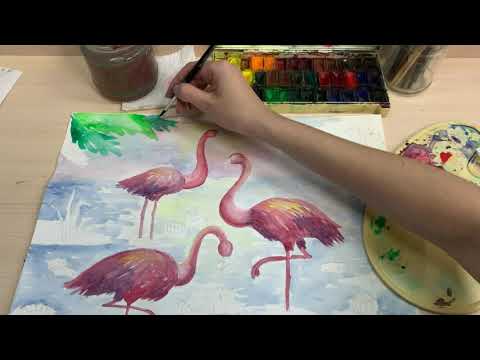 Видео: Фламінго. Малювання для школярів (основний рівень навчання)