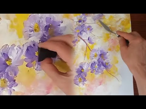 Видео: Violet Spring /Acrylic/ Palette Knife & Sponge /Виолетова Пролет /Акрил/Шпакла и Гъбичка