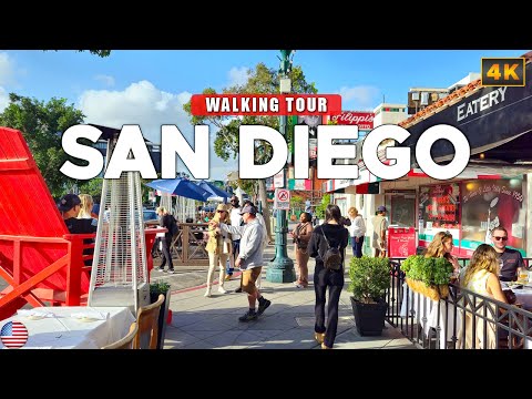Видео: Сан-Диего, CA - центр Сан-Диего от Маленькой Италии до квартала Газовых фонарей 4K Walking Tour