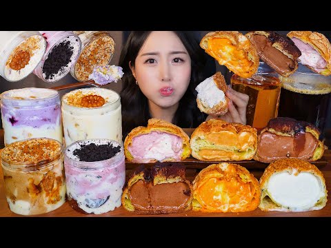 Видео: Десерт🥞 Слойки с Заварным Кремом & Вкуснейший БАНАНОВЫЙ ПУДИНГ АСМР МукбангㅣDessert Mukbang