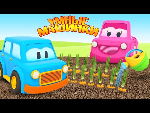 Видео: Мультики для детей. Умные машинки считают овощи на грядках