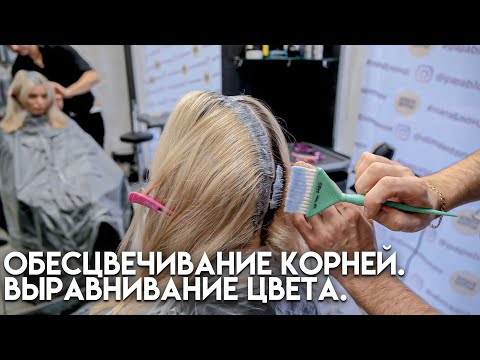 Видео: Рецепт холодного пепельного блонда. Обесцвечивание корней. Выравнивание цвета.