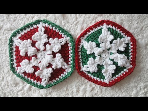 Видео: Шестиугольный мотив со снежинкой Hexagonal with snowflake motif  Crochet