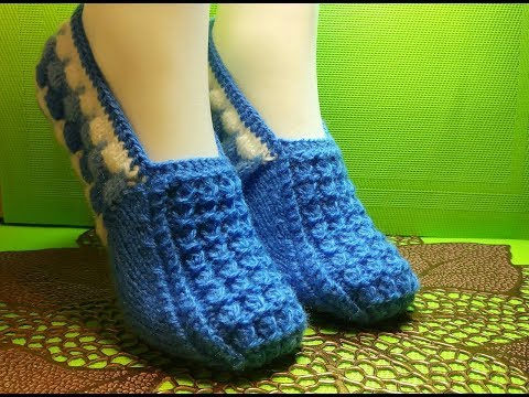 Видео: Вязание спицами домашние тапочки #184