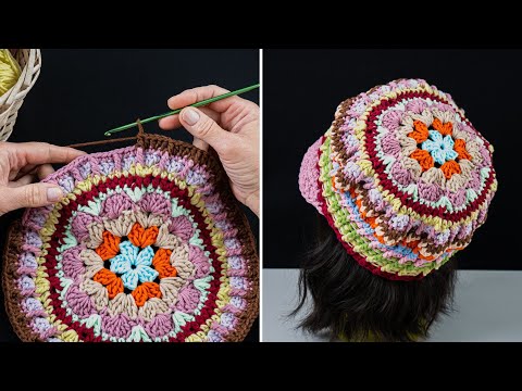 Видео: Вязаная крючком шапка из бабушкиных квадратов Miarti🧶
