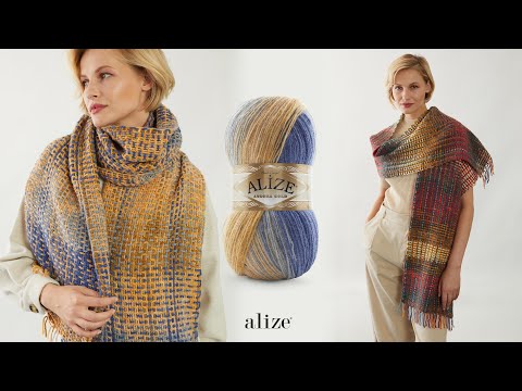 Видео: Вязаная крючком шаль с пряжей Alize Angora Gold Batik