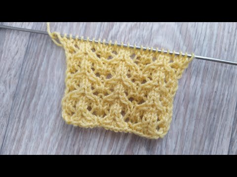 Видео: Ажурный узор спицами (раппорт - 7 петель, 6 рядов)