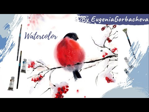 Видео: Как нарисовать снегиря акварелью | Зимний скетч | Демонстрация с комментариями | Евгения Горбачева