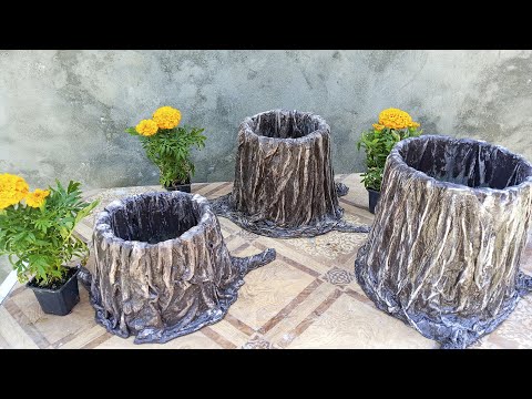 Видео: Кашпо пенёк из старого ведра и ненужных вещей | DIY flower pot