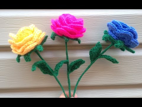 Видео: Простая  роза крючком   на 8 марта. Часть 4./ A simple crocheted rose with a stem Part 4.