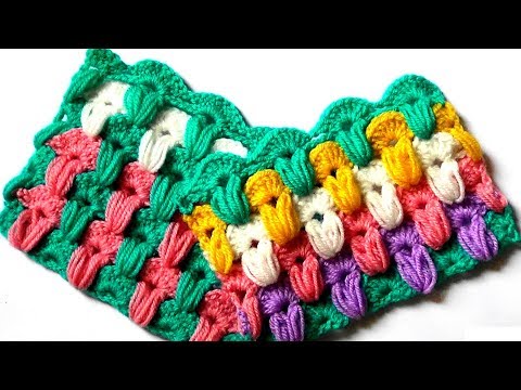 Видео: Разноцветный узор с пышными столбиками