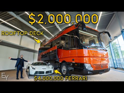 Видео: Экскурсия по роскошному автодому стоимостью 2 000 000 долларов с гаражом для гиперкара