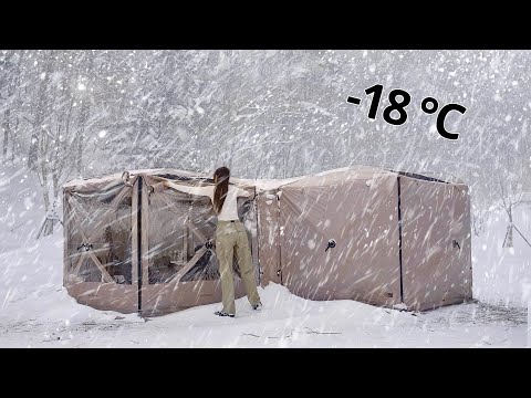 Видео: одиночный поход, установка тех же двух палаток в сильную метель АСМР