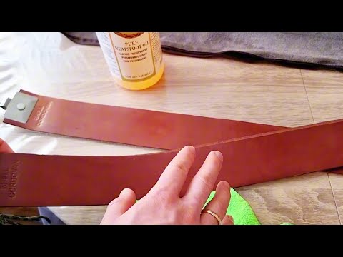 Видео: Уход и шлифовка ремня для клинковых бритв Cordovan кордован пропитка ремня костным маслом