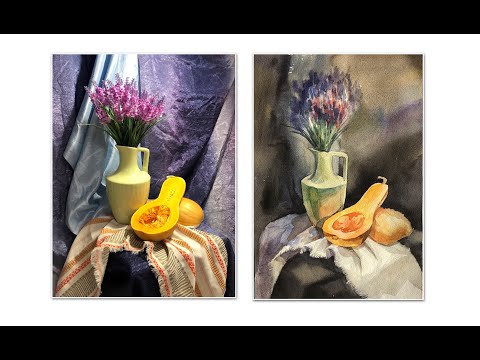 Видео: Натюрморт с тыквой акварелью - Костромина Татьяна Александровна