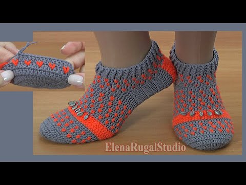 Видео: Яркие и теплые следки-носки крючком Урок 292