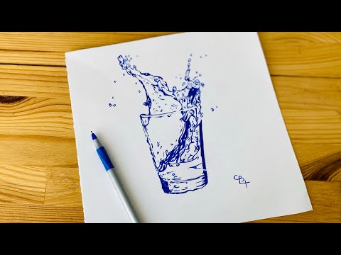 Видео: Простой рисунок стакан воды с брызгами | Срисовка для начинающих