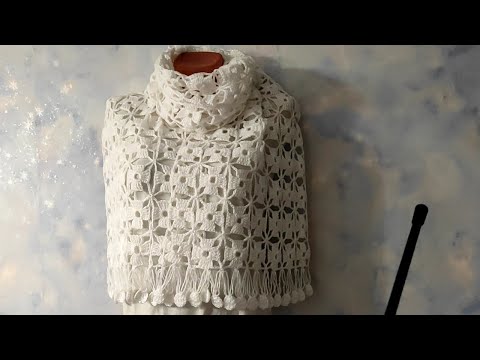 Видео: Шарф из мотивов крючком. Безотрывное вязание мотивов для начинающих.