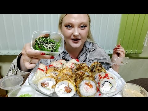 Видео: Мукбанг/Mukbang. Роллы темпура, чеддер , калифорния в кунжуте с креветкой. Чука.