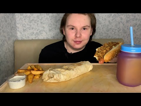 Видео: МУКБАНГ | ОСТРАЯ ШАУРМА, ХОТ-ДОГ, КАРТОФЕЛЬ ПО-ДЕРЕВЕНСКИ И АПЕЛЬСИНОВЫЙ СОК