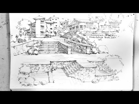 Видео: Графика и скетчинг пером и тушью.  Стрим из Италии - рисование в кафе на море. Эдуард Кичигин