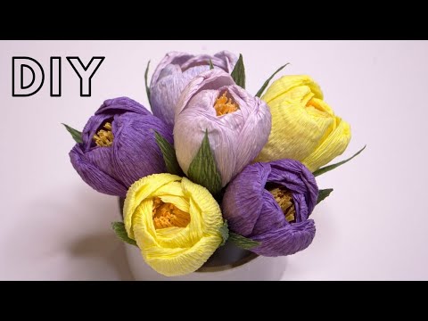 Видео: Крокусы из гофрированной бумаги / Цветы к 8 марта / DIY Crocuses made of corrugated paper