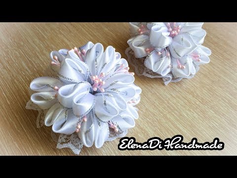 Видео: Пышные белые цветы с новым лепестком\Канзаши