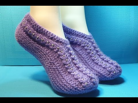 Видео: #398 ТАПОЧКИ СПИЦАМИ С БУСИНАМИ БЕЗ ШВОВ