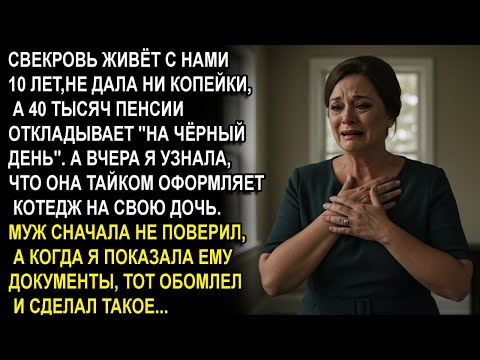 Видео: СВЕКРОВЬ 10 ЛЕТ ЖИЛА У НАС, НЕ ДАВ НИ КОПЕЙКИ.ТАЙКОМ ОФОРМИЛА КОТТЕДЖ ДЛЯ ДОЧКИ, ПОТРАТИВ ВСЮ ПЕНСИЮ