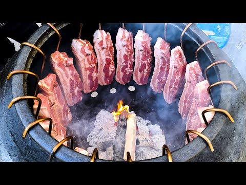 Видео: Шашлык из свинины, Шашлык из свинины на углях, Шашлык из утки, корейская уличная еда