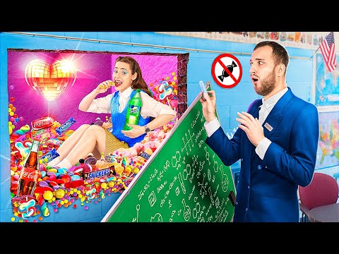 Видео: Как пронести сладости в класс! Крутые идеи с одноклассниками