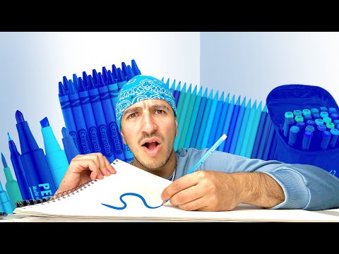 Видео: Рисувам само със СИНИ арт материали..🔵