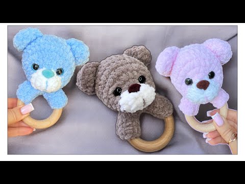 Видео: Мишка погремушка крючком из плюшевой пряжи // мастер-класс для начинающих 