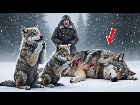 Видео: Два волчонка в метели умоляют спасти тяжело раненую мать