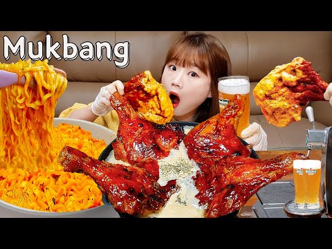 Видео: Sub)Real Mukbang- Огромные жареные куриные ножки🍗 Огненная лапша (булдак)🔥 Пиво 🍺 АСМР КОРЕЙСКАЯ ЕДА