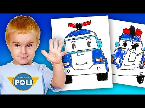 Видео: Павлик рисует Робокара ПОЛИ с папой РыбаКит