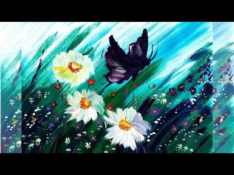 Видео: Как нарисовать лето. Рисуем пейзаж гуашью. Рисуем бабочку и полевые цветы. Правополушарное рисование