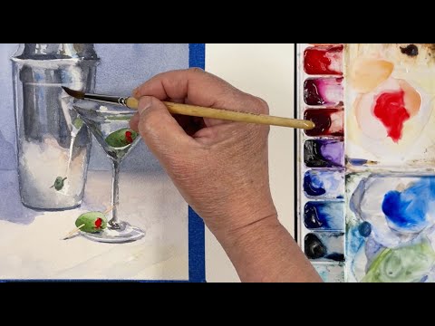 Видео: Время мартини! Рисуем стекло и металл акварелью